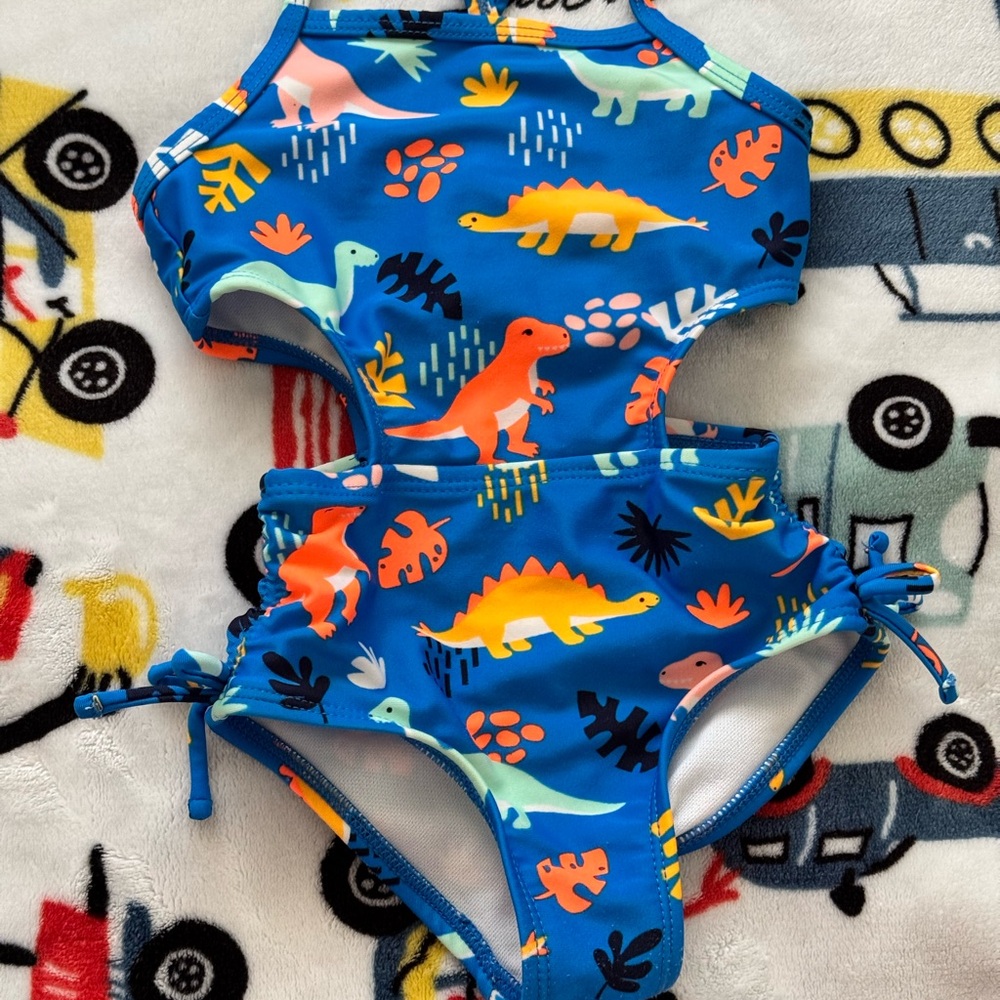 Cat & Jack Cross straps Dinosaur one piece swimsuit -Toddler Girl-